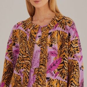 FARM Rio Lavender Tiger and Leaves Knit Cardigan Size L